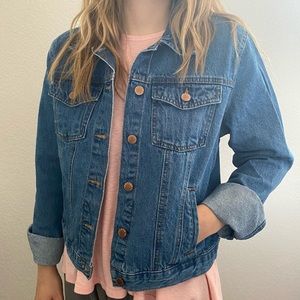 Forever 21 Denim Jacket Women Medium Blue Button Front Collared Casual Jean